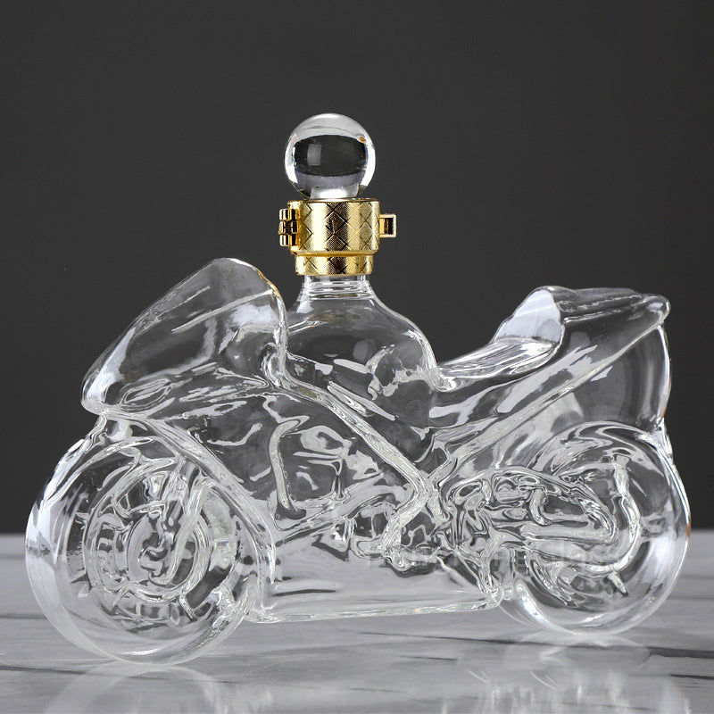 Motorcycle Shaped Glass Whiskey Decanter, Lead-Free Crystal Liquor Bottle with Stopper for Home Bar & Gifts