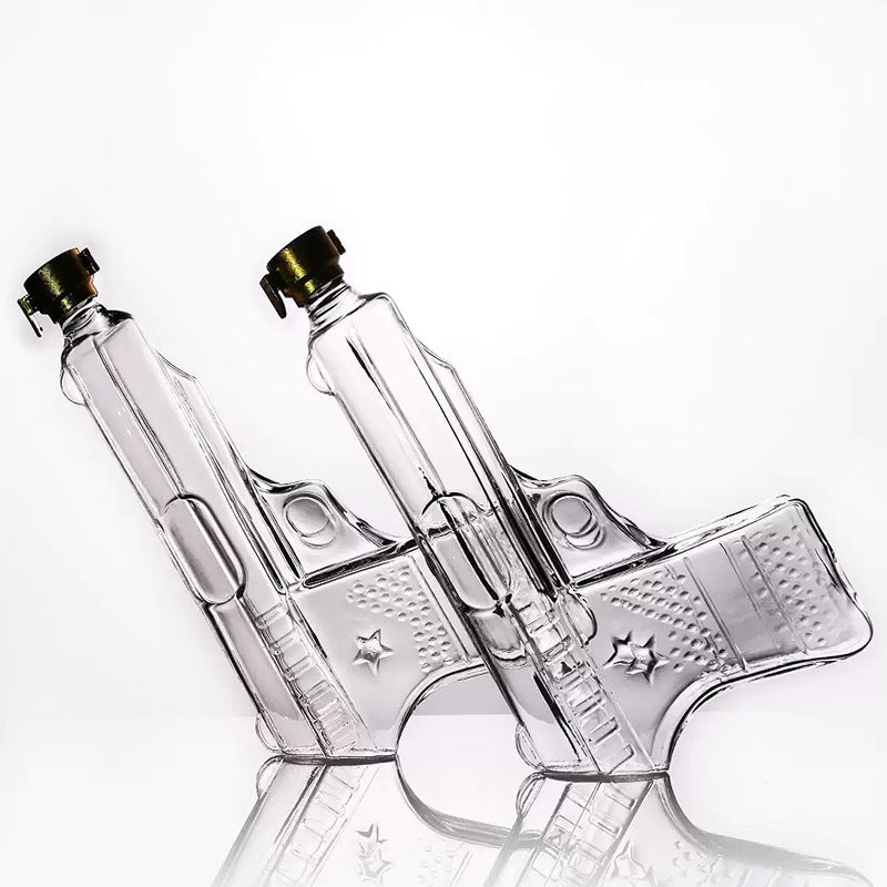 Gun Shaped Glass Decanter, Unique Pistol Design Liquor Bottle for Whiskey Brandy Vodka Home Bar Decor Gift