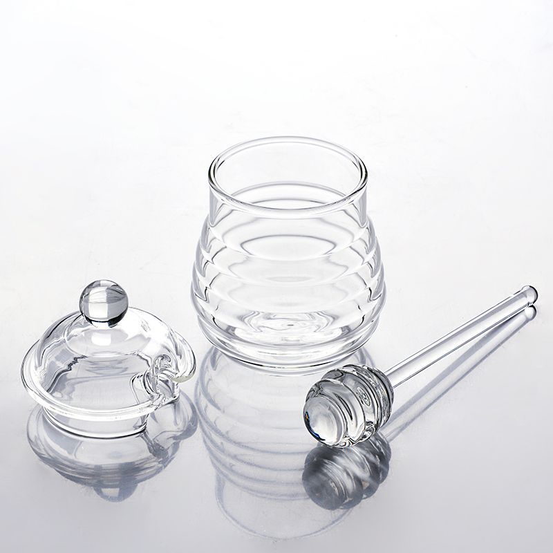 280ml Clear Wavy Glass Honey Jar with Honey Dipper Stick & Round Knob Lid, Airtight Honey Pot Container for Kitchen Storage & Tabletop Decor