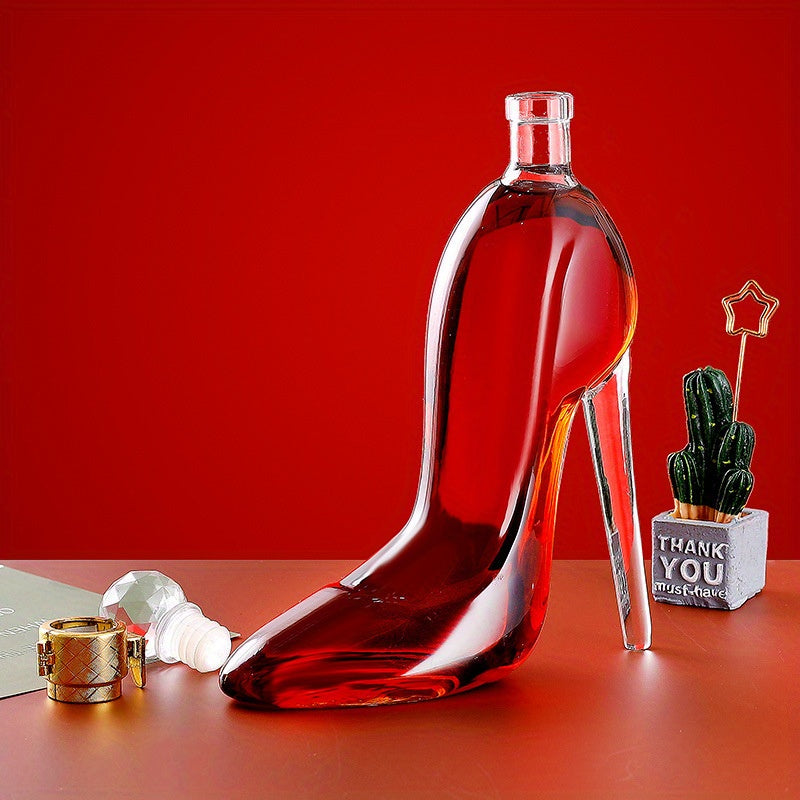 High Heel Shaped Glass Wine Decanter, Unique 350ml Borosilicate Glass Liquor Bottle, Novelty Gift for Wine Lovers 