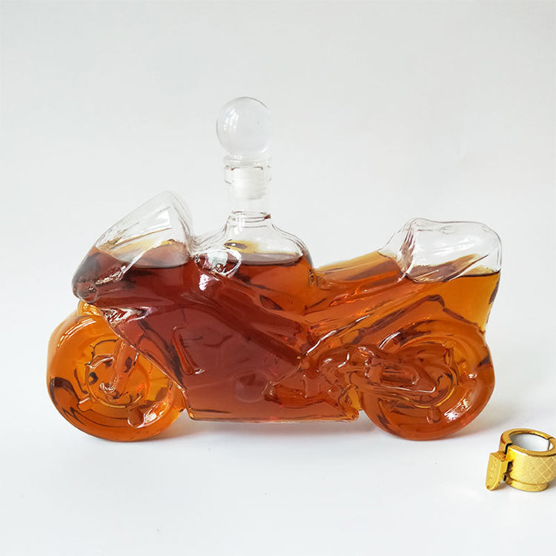 Motorcycle Shaped Glass Whiskey Decanter, Lead-Free Crystal Liquor Bottle with Stopper for Home Bar & Gifts