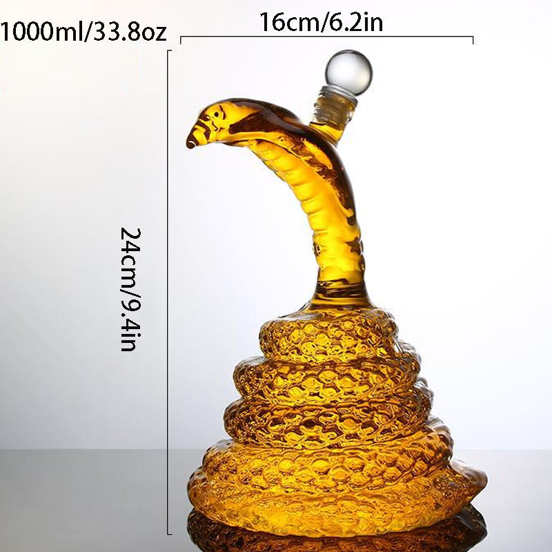 Hand Blown Snake Shaped Glass Decanter, Unique Serpent Liquor Bottle with Stopper, Decorative Whiskey Brandy Vodka Dispenser for Home Bar Decor & Gift